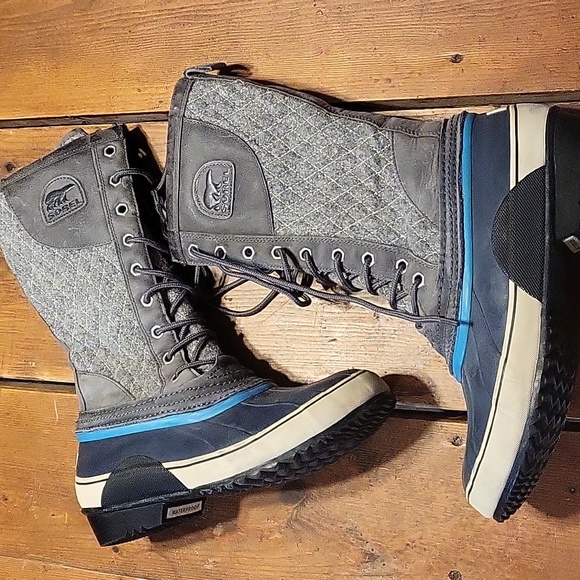 Sorel sorelli tall quilted wool gray blue boots sz 9 - Picture 2 of 9